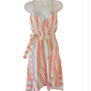 Kendall & Kylie Asymmetrical Striped Dress - Pink and Cream